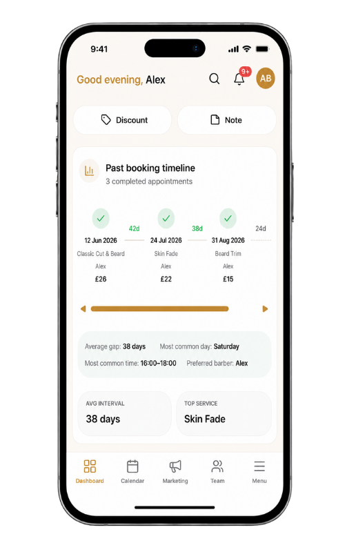 Neocut's prediction engine showing when each client is due back